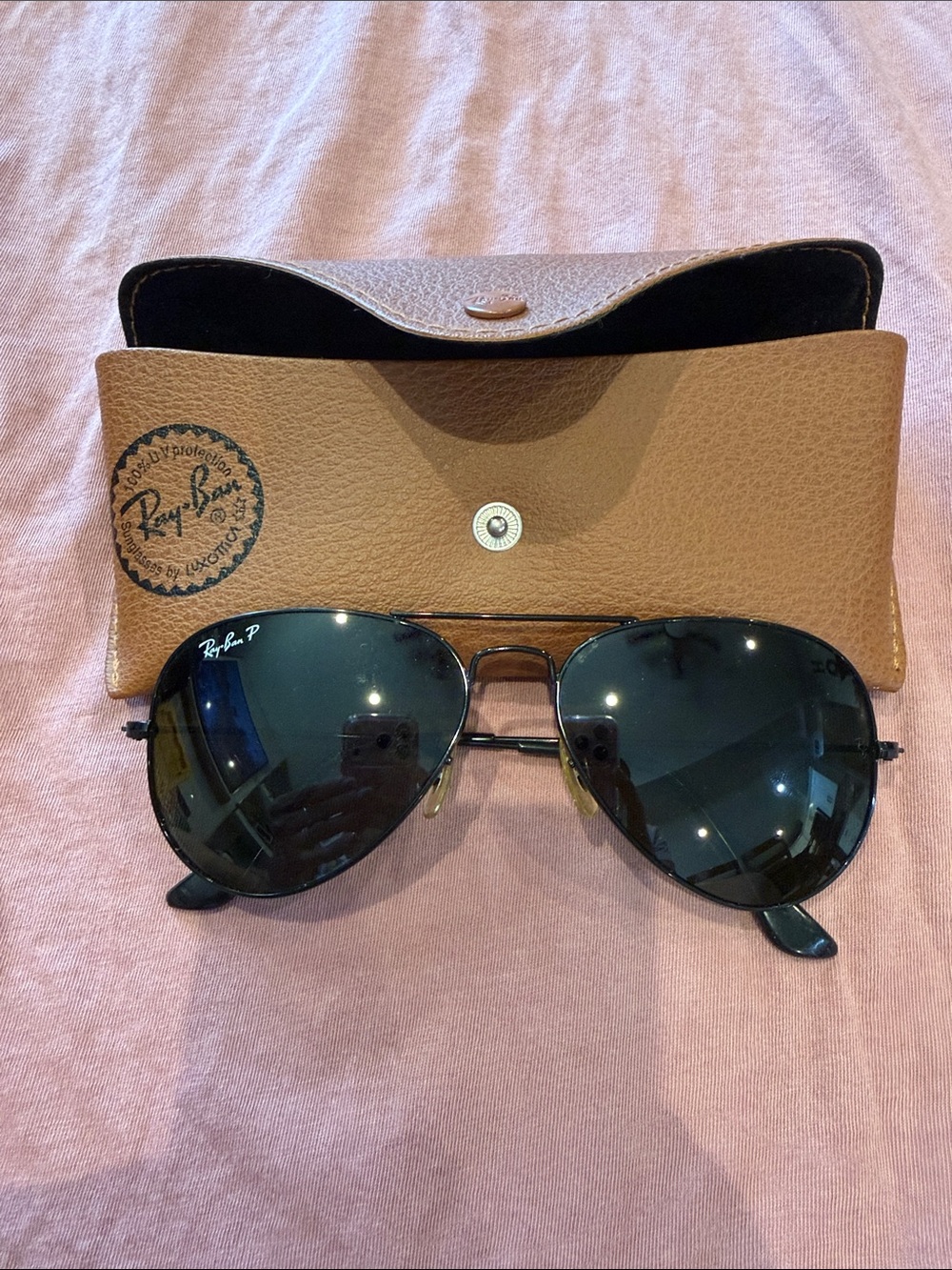 Ray-Ban Aviator Sunglasses - Black Lenses, Brown Case